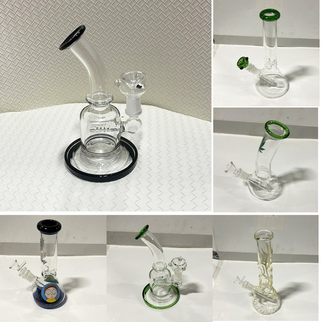 A6593 , Clear Glass Rig Water Pipe Bubbler (Mixed) &