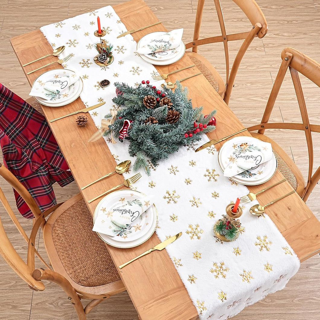 A6979 Christmas Table Runners 72 inches Gold Snowflake &