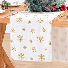 Load image into Gallery viewer, A6979 Christmas Table Runners 72 inches Gold Snowflake &amp;
